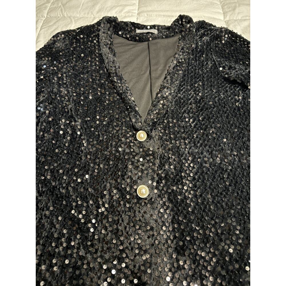 Women’s Black Sparkling Sequins Pearl Blazer Size Large Evening Party Wedding - Picture 3 of 12